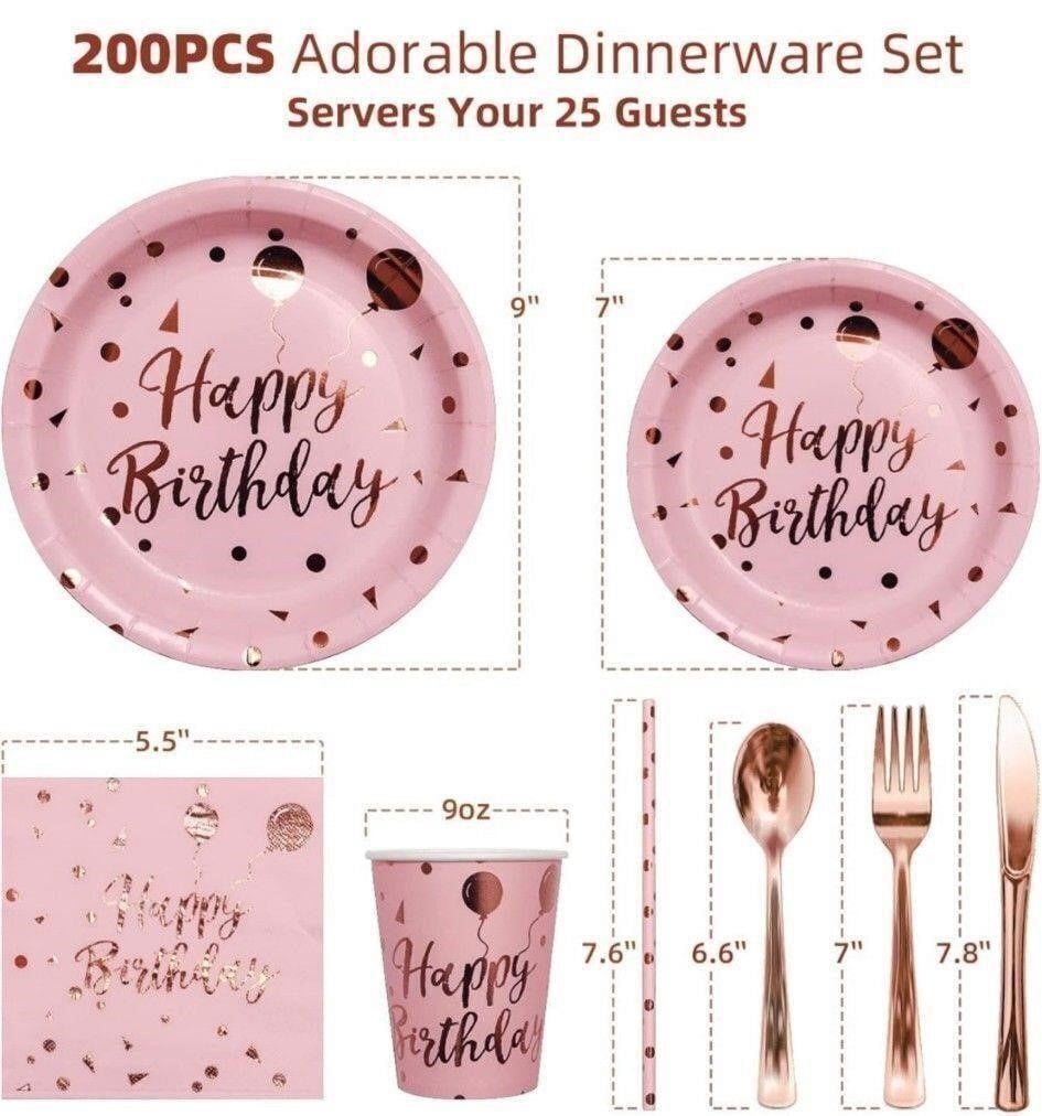 HAPPY BIRTHDAY SERVING SET ROSE GOLD FOR 25 PEOPLE