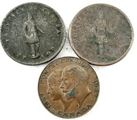 2 pièces ½ Penny 1837 et 1852 CANADA +1¢ 1867-1927