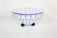 White & Blue Art Glass Bowl