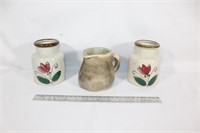 Vtg MCM Pair Stoneware Cannisters & Pitcher