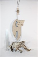 Ceramic Cat & Driftwood Art