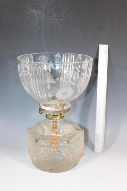 Oil Lamp & Clear Glass Lantern Shade