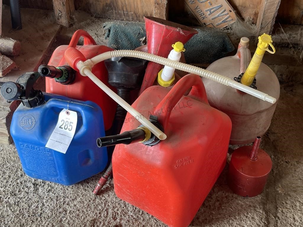 Gas cans, funnels