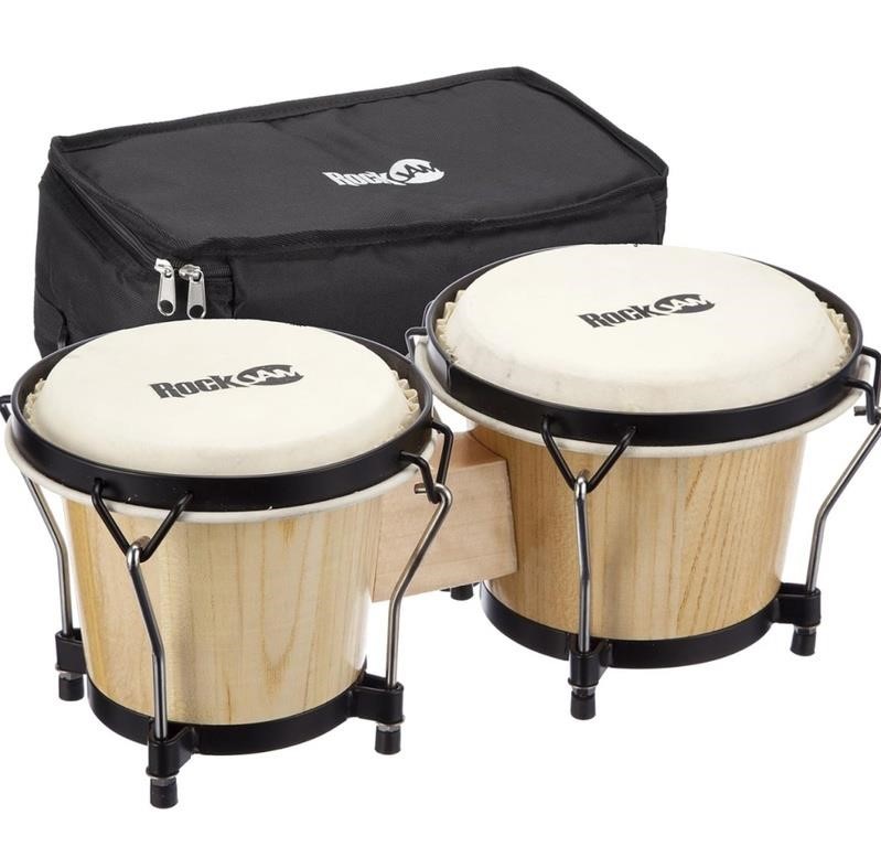 RockJam 7" and 8" Bongo Drum Set with Storage Bag