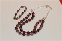Double Stranded Beaded Glass Necklace & .925