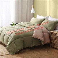 APsmile Reversible Queen Comforter, Green/Brown