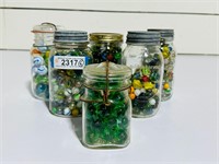 (6) Antique Fruit Jars w/Marbles