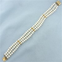 Triple Strand Cultured Pearl Bracelet in 14k Yello
