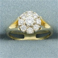 Flower Design Split Shank Diamond Ring in 14k Yell