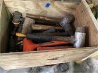 Wood box of misc hammers