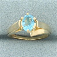 Blue Topaz Solitaire Ring in 14k Yellow Gold