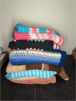 (5) CROCHET AFGANS AND (2) THROW RUGS