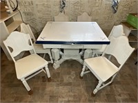ENAMEL TOP KITCHEN TABLE, 6 CHAIRS