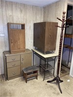 4 CABINETS / STANDS, COAT TREE