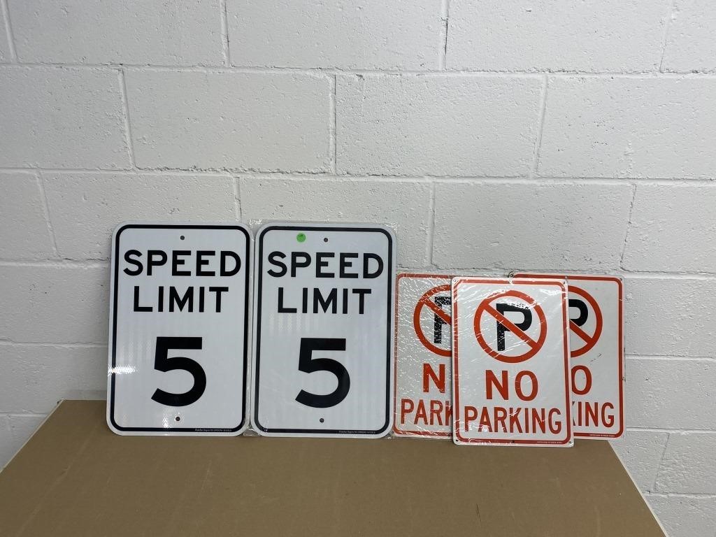 (2) Speed Limit & (3) No Parking Signs
