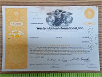 Western union Stock certificate