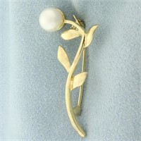 Cultured Akoya Pearl Flower Pin Brooch in 14k Yell