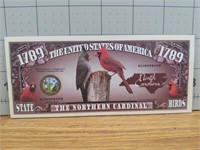 Northern Cardinal novelty banknote