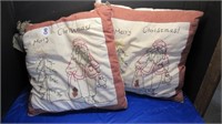 PR OF HANDSTICHED CRISTMAS PILLOWS