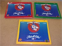 3 super nice looney tunes books with cards full