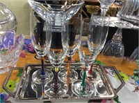 Set of five colored stem champagne flutes