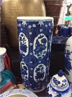 Tall blue and white vase