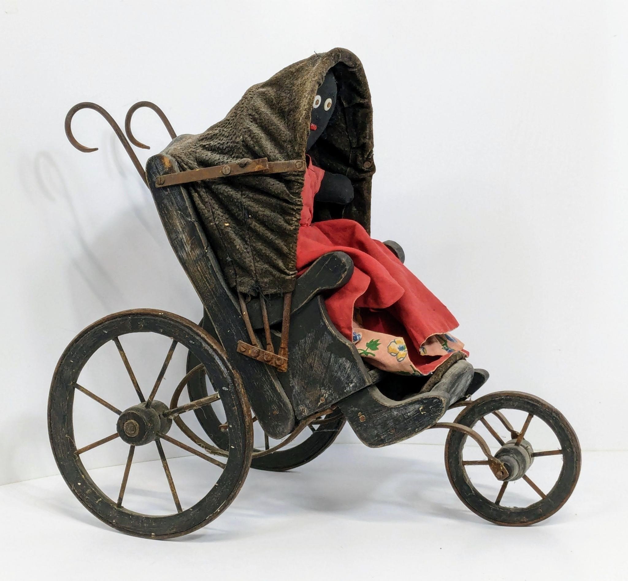 Antique 3 Wheeled Doll Buggy With Hand Sewn Doll