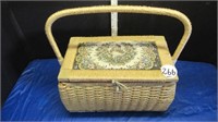 TAPESTRY TOP SEWING BASKET W/CONTENTS