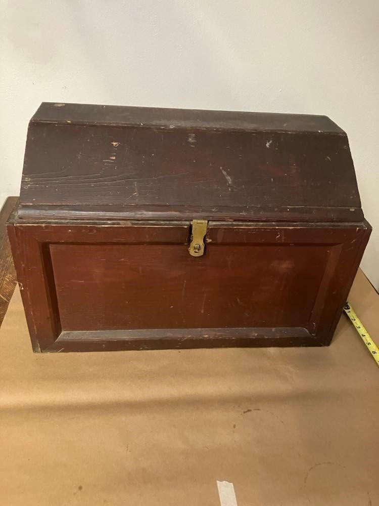 WOODEN TRUNK WITH METAL HANDLES APPROX 24" LONG