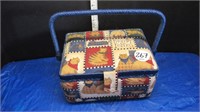 CAT PATTERN SEWING BASKET W/CONTENTS