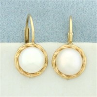 Button Pearl Drop Earrings in 14k Yellow Gold