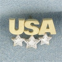 USA Star Tie Tack Pin in 10k Yellow and White Gold