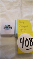 RING STAMPED 925 BLUE PEARL LIKE SHAPED STONE
