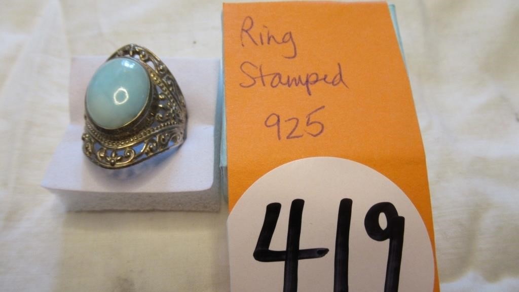 RING STAMPED 925 - TURQUOISE TYPE STONE FANCY TOP