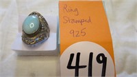 RING STAMPED 925 - TURQUOISE TYPE STONE FANCY TOP