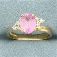 Pink Topaz and Diamond Ring in 14k Yellow Gold