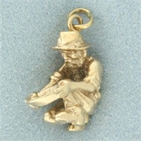 Prospector Gold Miner Panning Charm in 14k Yellow