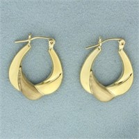 Dual Finish Abstract Hoop Earrings in 10k Yellow G