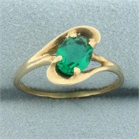 Diagonal Set Lab Emerald Solitaire Ring in 14k Yel