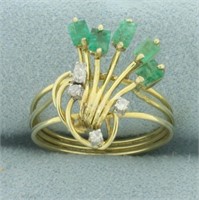 Emerald and Diamond Wirework Ring in 14k Yellow Go