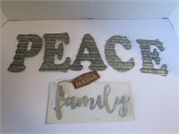 NEW Tin Letters Spelling Peace, Family Wall