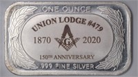 1ozt Silver .999 Masonic Lodge Bar