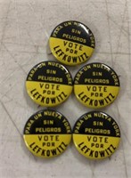 (5 COUNT)POLITICAL PINBACK-VOTE FOR LEFKOWITZ
