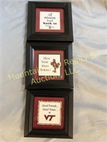 Three 4" framed and matted pictures