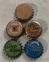 (5)VINTAGE SOFT DRINK BOTTLE CAPS-ASSORTED/USED