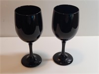 2pc Black Milk Glass Wine Stem Glasses Libbey