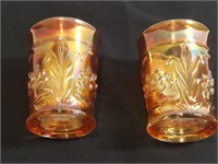 2pc Iridescent Marigold Carnival Glass Tu