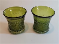 2pc Green On Clear Textured Votive Candle Holders