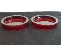 2pc Ruby Red Glass Pillar Candle Holders.  Dark