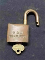 Norfolk & Western Signal Dept Lock w/Key